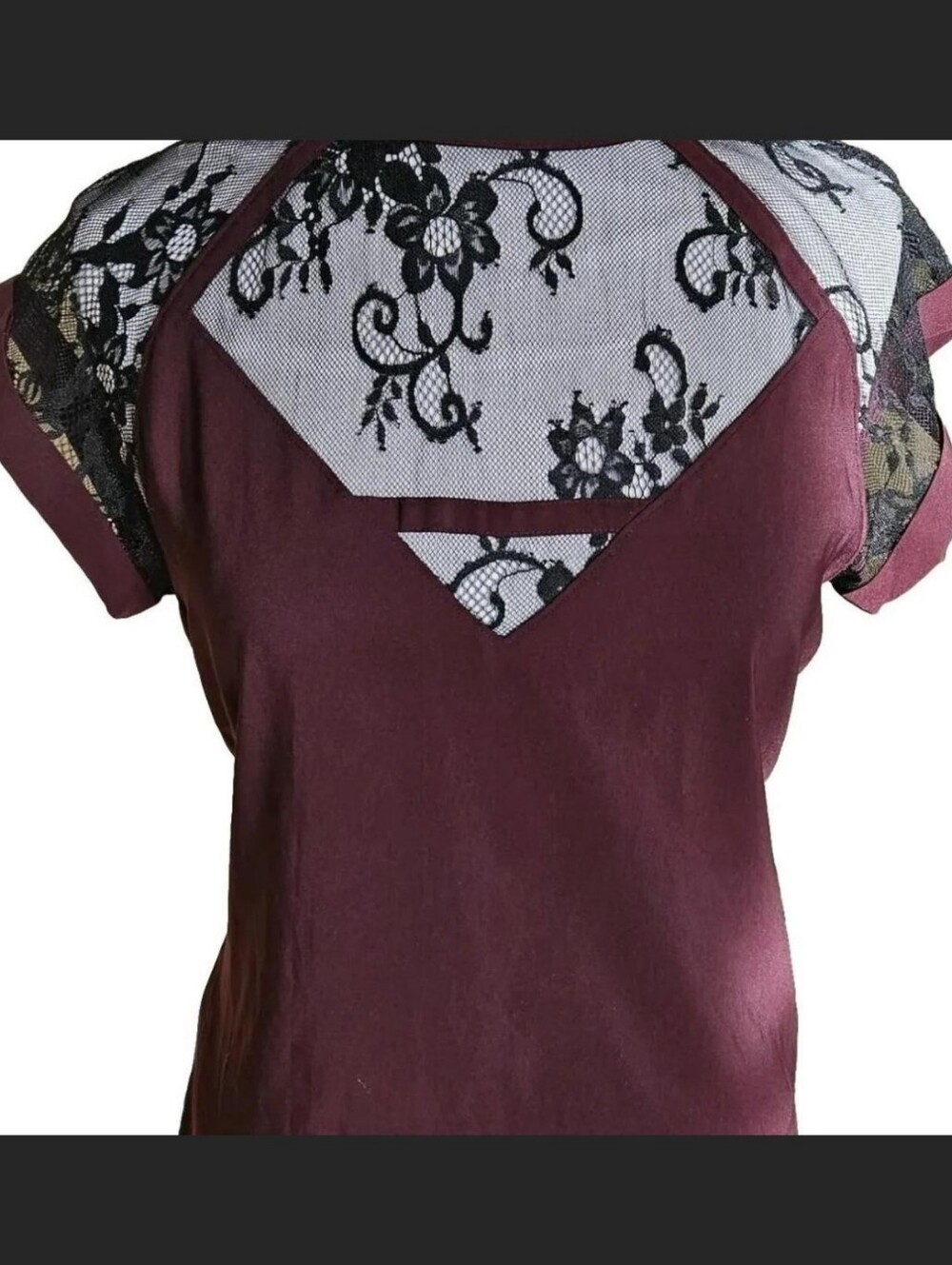 New W Tags Express 100% Silk W Lace Inlay Short Sleeve Blouse Top Wmn's Sz M